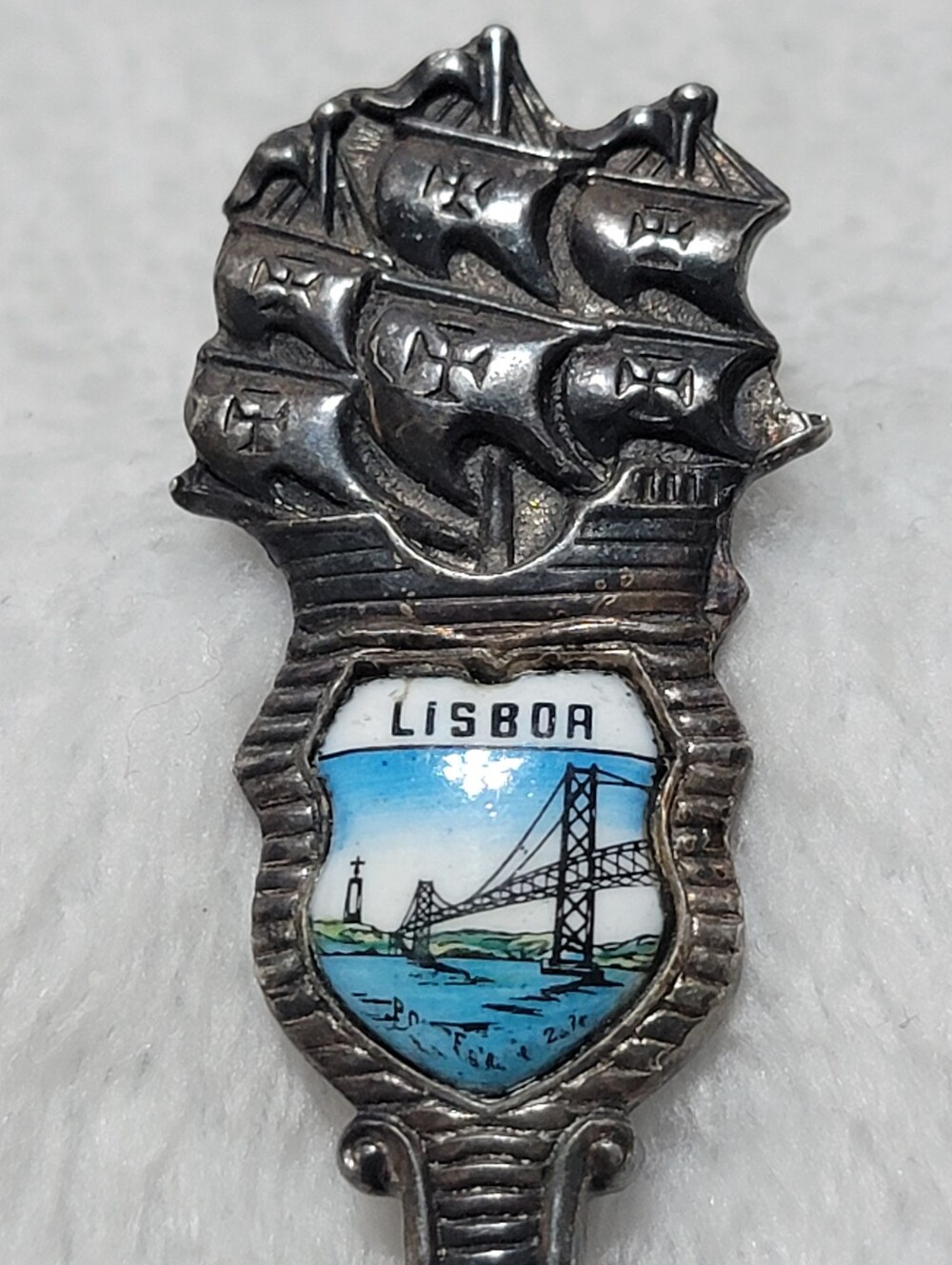 Vintage Lisboa Lisbon, Portugal Travel Souvenir Spoon 25 De Abril Bridge Domex